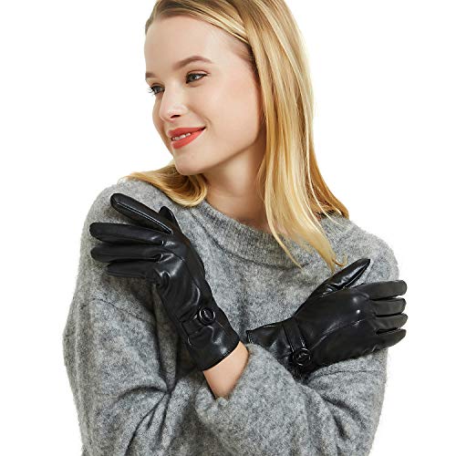 Womens Winter Leather Gloves Touchscreen Texting Warm Driving Lambskin