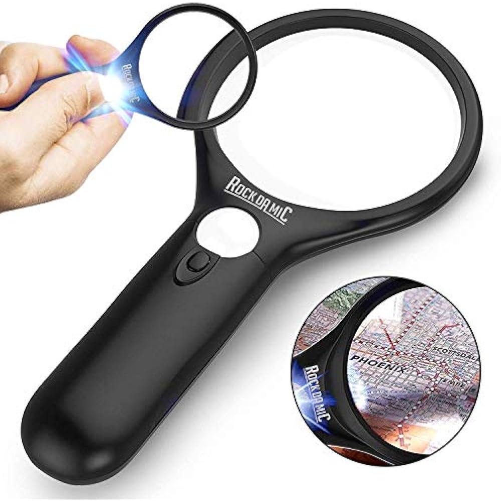 RockDaMic Visual Impairment Aids Magnifying Glass 3X 45x W/ LED Lights