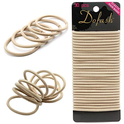 Dofash 30Pcs Super Elastic Hair Ties Ponytail Holders No Crease Hair Bands for Women Girls Thick Hair 1.6"x4mm (Beige/Blonde)
