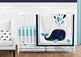 Sweet Jojo Designs 11-Piece Turquoise, Navy Blue and White Whale Nautical Ocean Baby Boys or Girls Crib Bedding Set Without Bumper