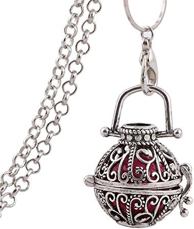 Shuyani Antique Silver Plated Hollow Peacock Feather Bola Harmony Ball Angel Cage Box Pendant Necklace