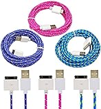 CIKOO 3pcs/Pack 10Ft 3Meter Tangle Free Rugged Nylon Braided USB Data Sync Charger Extension Cable Cord for iPhone 3G 3GS 4 4S iPad 1/2/3 iPod Touch (Hot Pink/ Purple/ Blue)