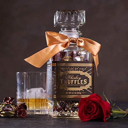 Whiskey Flavored Truffle Decanter by Man Crates - Includes 20 Whiskey-Flavored Chocolate Truffles (0.46 oz each) - Reusable Cut Glass Decanter (750 ml) - Great Holiday Gift for Men