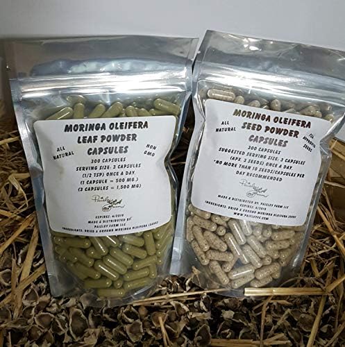 Paisley Farm and Crafts Moringa Leaf Powder Capsules & Moringa Seed Powder Capsules - Value Pack - Made Fresh On Demand! (100 Each)