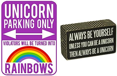 Purple Unicorn Parking Only Tin Sign and Primitives by Kathy Always Be a Unicorn Box Sign Bundle