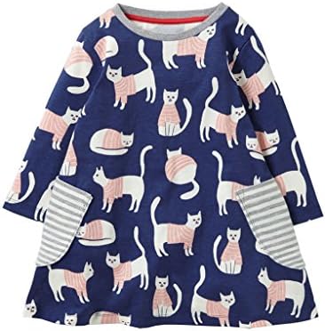 COCOSUN 100% Cotton Little Girls Long Sleeve Dress Casual Wear & Party