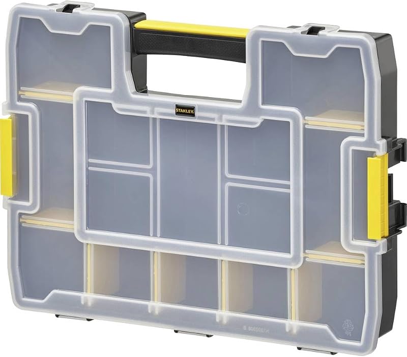 Organizador stanley sortmaster junior, compartimentos expansíveis e modulares, armazenamento de ferramentas e peças pequenas, design antiderrapante, 37,5x6,7x29,2cm, 1-97-483