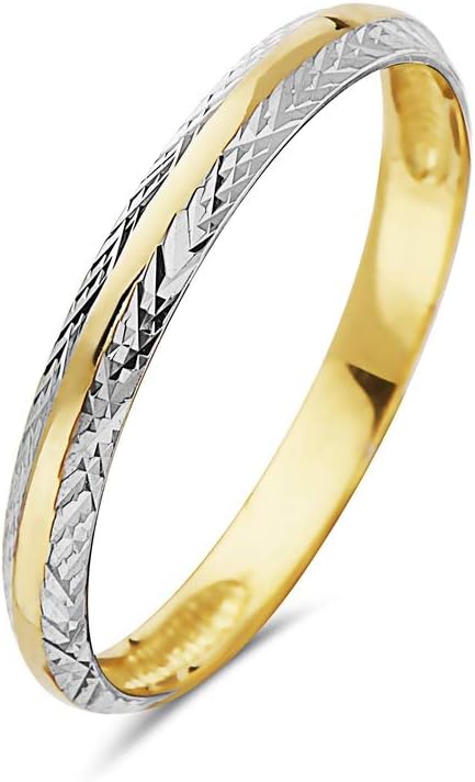 14K Gold 2.5mm Two Tone Diamond Cut Wedding Band Ring - Sizes 5-9