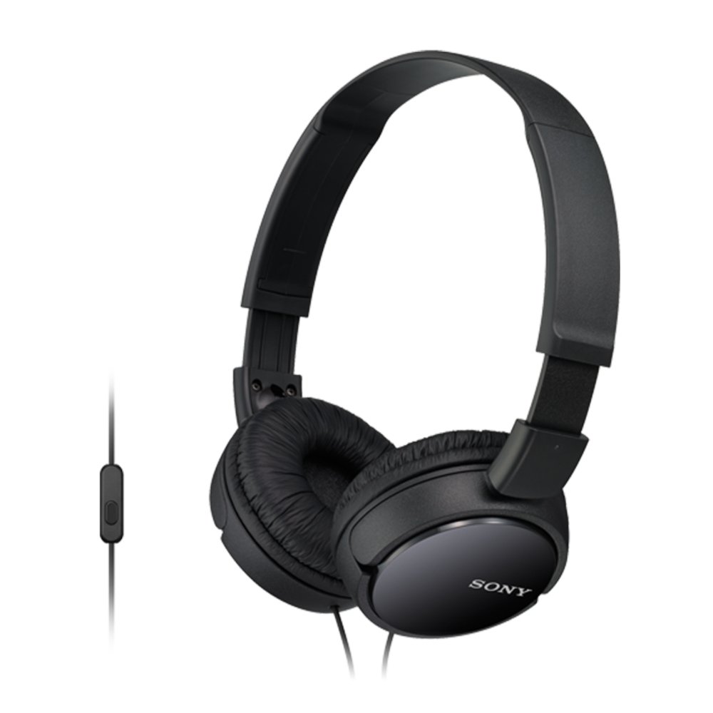 Sony MDR-ZX110AP Wired Overhead Headphones with Microphone, Neodymium Dynamic Drivers, Swivel Fold Design - Black
