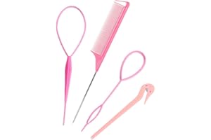 Topsy Tail Hair Tools, 4pcs Hair Styling Tools for Girls, 2pcs French Braiding Tool Hair Loop Styling Tool 1pc Elastic Hair B
