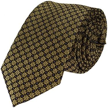 Boys Self Tie Necktie Golden Floral and Brown Bronze Geometric Pattern