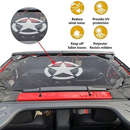 Jeep Wrangler Unlimited Accessories Durable Mesh Sun Shade Half Bikini Top Cover UV Protection with Storage Pockets For 2-Door 4-Door (2007-2017)