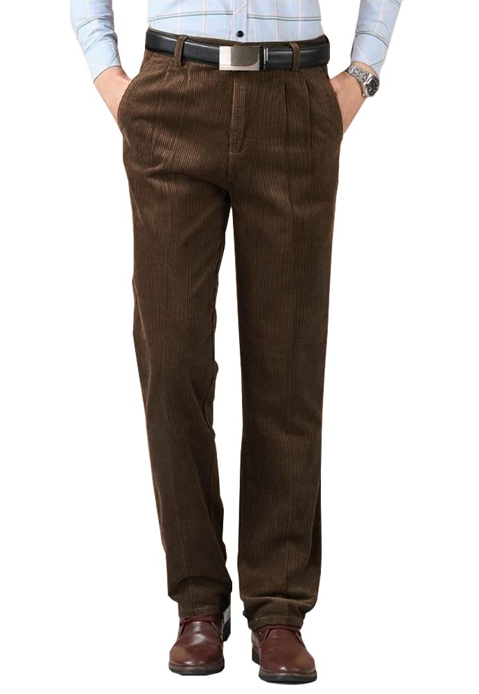 Kinghua Men's Pleated Front Corduroy Pants Casual Relaxed Fit Straight ...