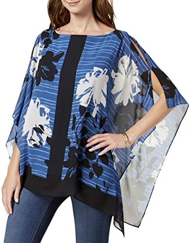 JM Collection Womens Petites Floral Print Drapey Poncho Top