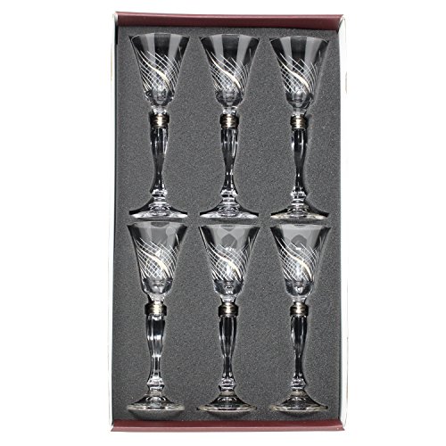 Set of 6 Handcrafted Cordial Liqueur Crystal Glass Drinking Glasses with Real Platinum Detailing, Luxurious Gift for Men and Women - For Scotch, Vodka, Spirits, Liquors & Schnapps, 7" Height, 2 oz