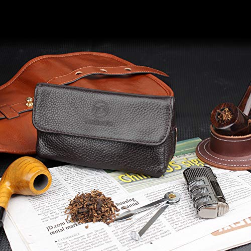 Genuine Leather Smoking Tobacco Pipe Pouch Case Bag for 2 Pipes Tamper Filter Tool Cleaner Preserve Freshness (Brown)
