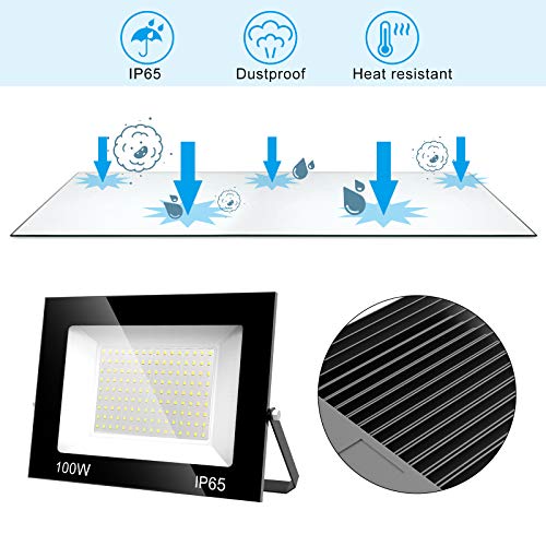 T-SUNUS 100W LED Flood Light, 10000LM Work Light Daylight White 6000K Super Bright Exterior Security Lights Outdoor Floodlights with Plug for Yard, Garden, Garage, Rooftop