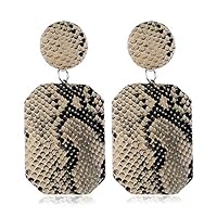 Tebatu Women Earrings,Geometric Snake Skin Print Leather Drop Earring Statement Jewelry