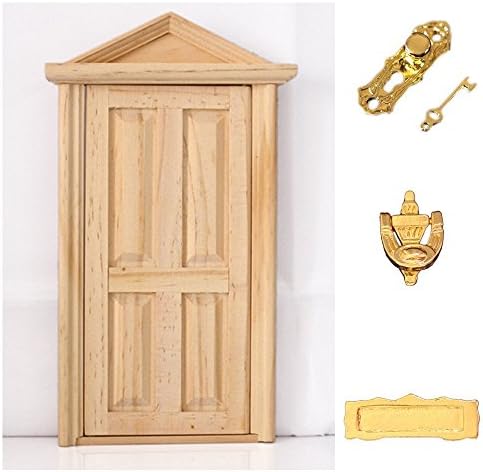 1:12 Door with Hardware Miniature Wood Natural Color Fairy Dollhouse Steepletop