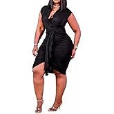IyMoo Women's Sexy Plus Size Bodycon Sleeveless Drawstring Ruched Mini Club Dresses