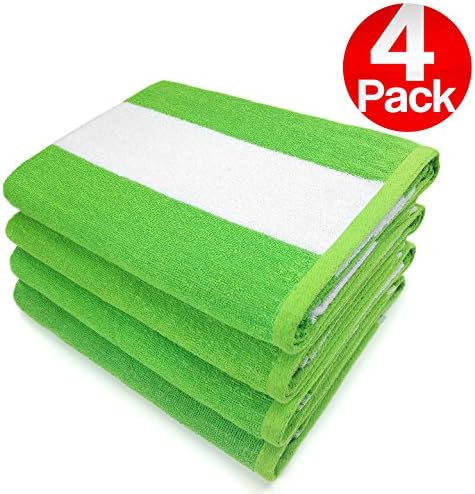 KAUFMAN- 100% Cotton Green Cabana Beach &amp; Pool Towel 4-Pack - 30in x 60in