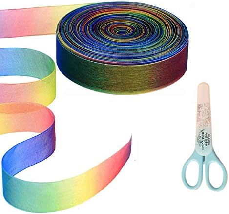 Organza Ribbon,Glitter Trimmings Decorative Ribbons for Gift Wrapping Decoration DIY Crafts Wedding Party Birthday Festival Decor Supplies 25mm 50 Yards+Scissors