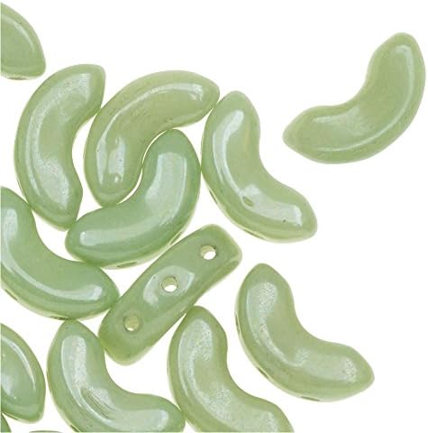Czech Glass Arcos par Puca, 3-Hole Semi-Circular Beads 5x10mm, 30 Pieces, Opaque Light Green Luster