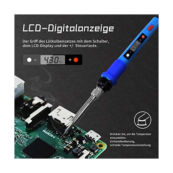 Lötkolben Set 15 PCS Fasttobuy 80W Elektronik Lötset 5 austauschbaren Spitzen, einstellbarer Temperatur, LCD Anzeige… – Bild 4