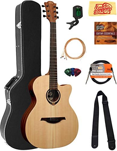 Lag T70ACE Tramontane Auditorium Cutaway Acoustic-Electric Guitar Bundle with Hard Case, Cable, Tuner, Strings, Picks, Austin Bazaar Instructional DVD, Polishing Cloth