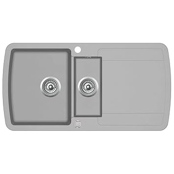 Festnight Granit Spülbecken Doppelbecken Granitspüle Küchenspülbecken Küchenspüle Einbauspüle Grau
