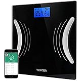 TENKER Smart Fat Scale Digital Body Composition Monitor Bluetooth Weight Scale, 400 Lbs Weight Capacity with Large Backlit Display Measures Weight, Body Fat, Water, Muscle, Calorie, BMI, Black