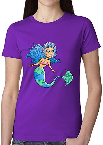 Pretty Mermaid with Blue Hair Women Tees Round Neck Purple