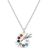 Sportybella Paint Palette Charm Necklace, Artist and Art Teacher Gift | Artist palette pendant, paintbrush details, multicolor crystal accents, creative jewelry gift for painters, teachers, student