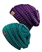 Unisex Trendy Warm Chunky Soft Stretch Cable Knit Slouchy Beanie Skully (Gift Set- Teal & Deep Purple)