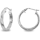 Sterling Silver High Polished 3mm Twist Half Round Click-Top Hoop Earrings, Choose a Size or Hoop Set