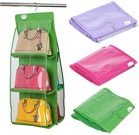 DealMart Non-Woven Fabrics 6 Pocket Large Clear Wardrobe Rack Holder for Fashion Purse Pouch (Standard Size, Multicolour)