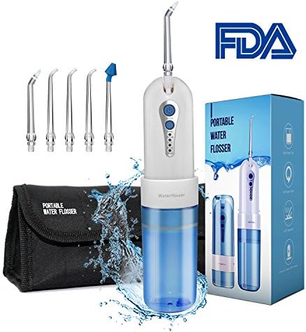 Cordless Water Flosser for Teeth, Foldable and Rechargeable Oral Irrigator Set with Portable Storage Bag, 5 Jet Tips & 4-Modes for Braces Bridge, Travel, Daily Teeth Care (Blue)
