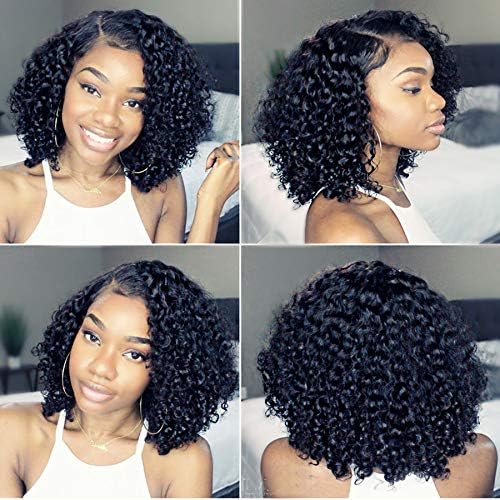 Newa Hair 13x6 Lace Front Human Hair Wigs Pre Plucked Short Lace Frontal Wig with Baby Hair Curly Human Virgin Hair Wigs for Black Women (10 inch, 130% density)