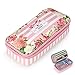 BTSKY Floral Pencil Case with Compartments -High Capacity Double Layers Pencil Pouch Stationery Organizer Multifunction Cosmetic Makeup Bag, Perfect Holder for Pencils and Pens (Pink)