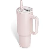 Sioncal 40 oz Insulated Tumbler with Handle and Straw | 100% Leakproof Insulated Water Bottle Travel Mug | Double Wall Vacuum Insulated | Cup Holder Friendly | BPA-Free (Rose Quartz)