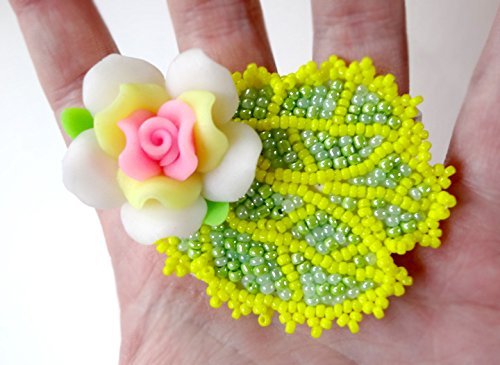 Spring Pastel Beaded Flower Hair Clip Alligator Fascinator in Yellow Green and Pink