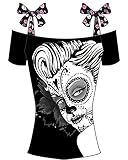 Ofenbuy Women Casual Skull Print Tops Bowknot Off Shoulder Tees Plus Size 5XL