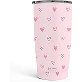 SANDJEST Heart Tumbler 20oz, Stainless Steel Travel Cup with Lid, Insulated Coffee Mug, Heart Gifts for Women Girls Friends Sisters on Birthday Christmas Valentine (Pink)