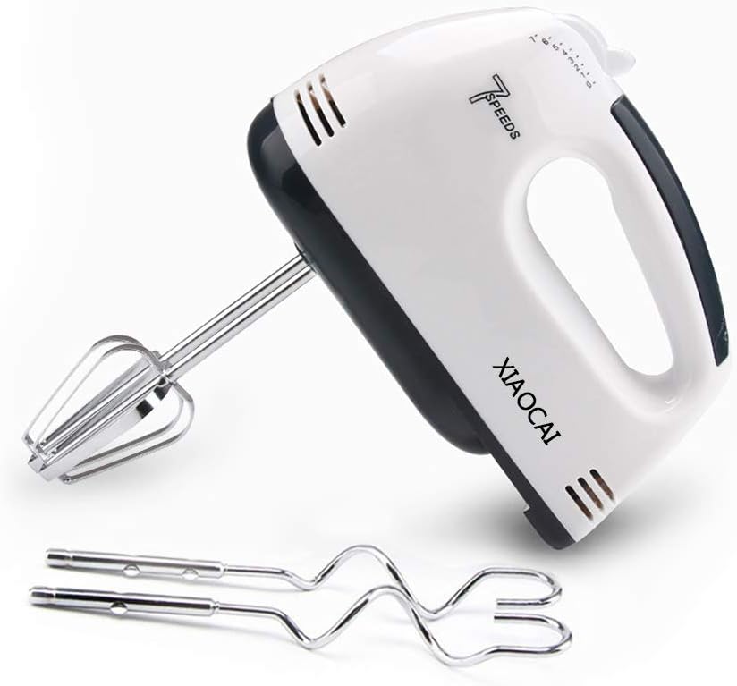 7 Speed Hand Mixer Electric with Turbo Handheld Kitchen Mixer Includes Beaters, Dough Hooks and Storage Case, Whisking Egg, White