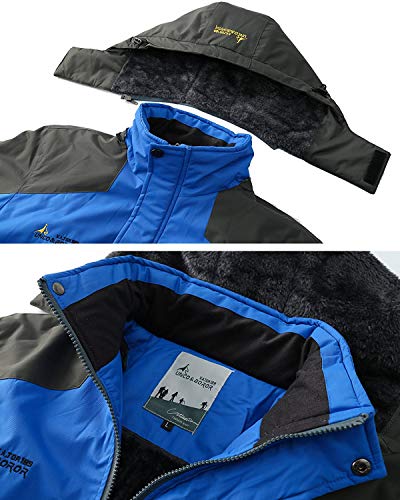 JINSHI Men's Mountain Waterproof Fleece Ski Jacket Windproof Rain Jacket (Blue,M) - Thumbnail 3