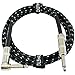 GLS Audio 6 Foot Guitar Instrument Cable - Right Angle 1/4-Inch TS to Straight 1/4-Inch TS 6 FT Black Gray Tweed Cloth Jacket - 6 Feet Pro Cord 6' Phono 6.3mm - SINGLE primary