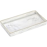 Luxspire Vanity Tray, Marble Ceramic Jewelry Dish Tray, Bathroom Tray with Golden Edged Home Décor, Countertop Organization Bathroom Holder Organizer for Candles, Perfume - Marble White