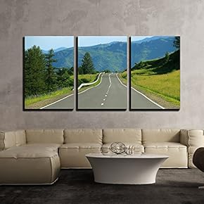 3 Piece Canvas Wall Art - Nature Landscape with a Highway - Modern Home Art Stretched and Framed Ready to Hang - 16"x24"x3 Panels