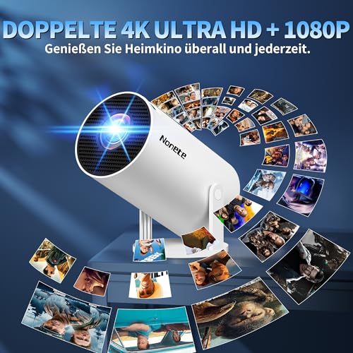 Mini Projector 4K Supports 1080P Full HD Mini Projector with WiFi 6 with BT 5.2, Small Built-in Apps with Automatic Keystone & 270° Rotation, Compatible with HDMI/TV Stick/Laptop, White