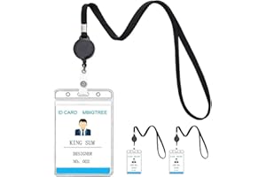 KINGSUM 3 Pack Lanyard with ID Holder Sets - Flat ID Lanyard with Retractable Badge Reel & Heavy Duty Clear Vertical ID Card Name Badge Holder (Black,3 Pack)